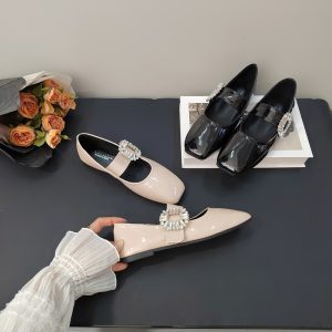 CSYCOCO Rhinestone Buckle Square Toe Mary Jane Flats for Women 2025 Spring