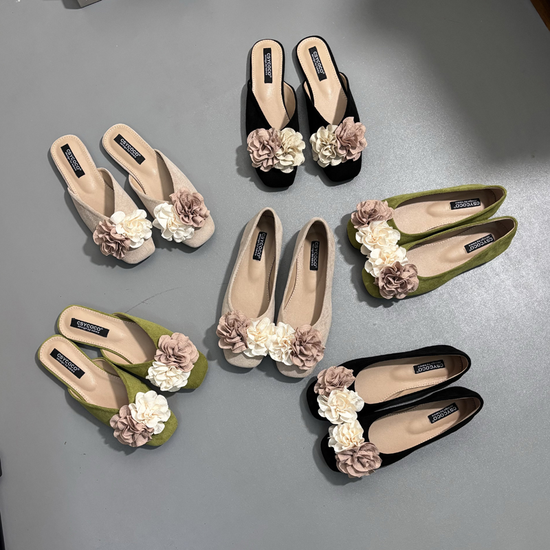 French Floral Soft Sole Flat Shoes Women's Korean Style Comfortable Slip-On Low Top Shoes