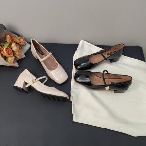 French Minimalist Square Buckle Chunky Heel Mary Jane Shoes for Women 4CM