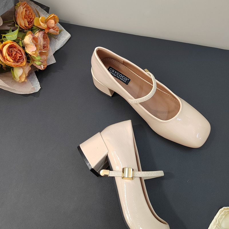 French Minimalist Square Buckle Chunky Heel Mary Jane Shoes for Women 4CM - Image 3