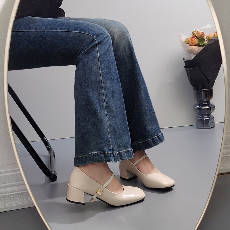 French Minimalist Square Buckle Chunky Heel Mary Jane Shoes for Women 4CM - Image 5