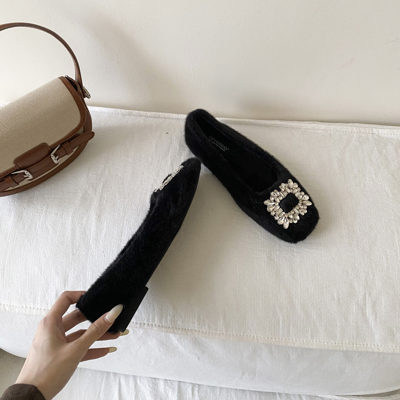 French Style Flat Furry Women's Shoes Fairy Wind Slip-On Warm Lined Shoes - Image 2