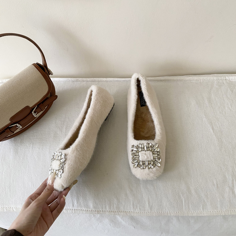 French Style Flat Furry Women's Shoes Fairy Wind Slip-On Warm Lined Shoes - Image 3