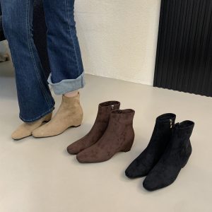 Korean Style Square Toe Platform Side Zipper Martin Boots 2025 Autumn Winter New Suede Chelsea Short Boots